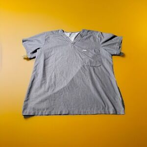 FIGS Short Sleeve V-Neck Top Gray Shirt Style# FM1500 Pocket Size Extra Large